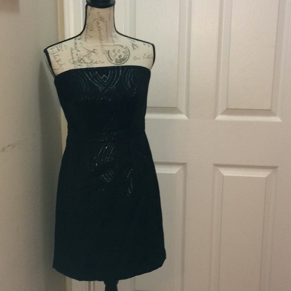 Black strapless mini evening dress
